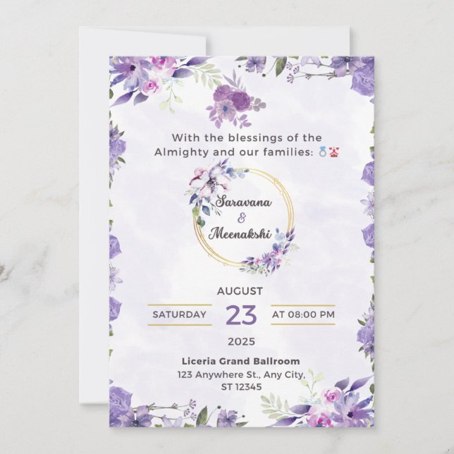 Convite de Casamento Floral Lavanda Elegante (Frente)