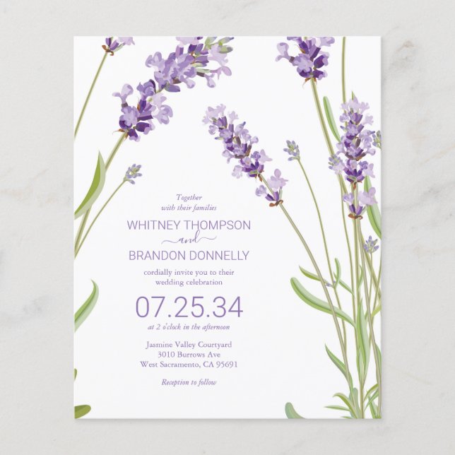 Convite de Casamento Floral Lavanda Orçamento (Frente)
