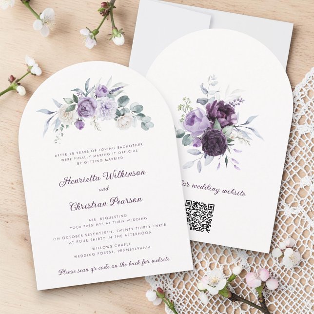 Convite de Casamento Floral Lavanda QR Website (Criador carregado)