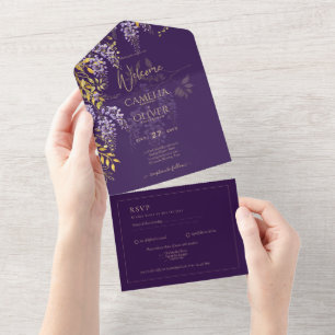 Convite de Casamento Floral Lilás Dourado LEAHG WI
