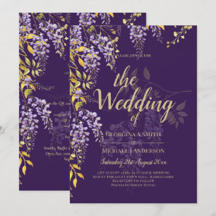 Convite de Casamento Floral Lilás Dourado LEAHG WI