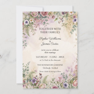 Convite de Casamento Floral Lilás Rosado de Flores