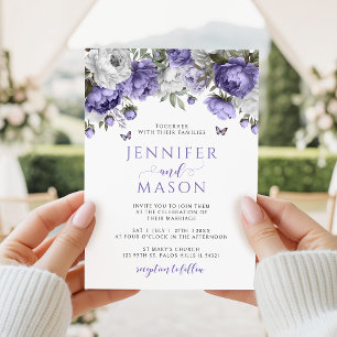 Convite de Casamento Floral Lilás Violeta Elegante