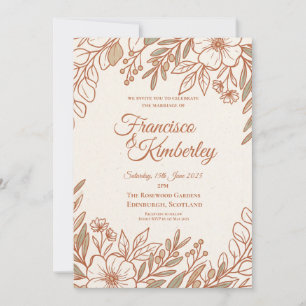 Convite de Casamento Floral Linha Dourado Rosa