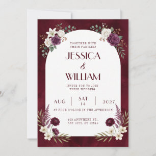 Convite de Casamento Floral Lírio Branco Borgonha