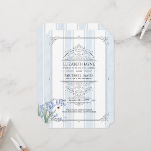 Convite de Casamento Floral Listrado com Bluebells