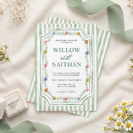 Convite de Casamento Floral Listrado em Verde Sage
