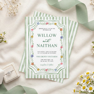 Convite de Casamento Floral Listrado em Verde Sage