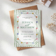 Convite de Casamento Floral Listrado Verde