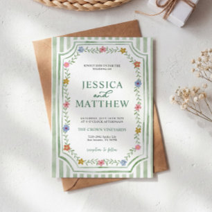Convite de Casamento Floral Listrado Verde