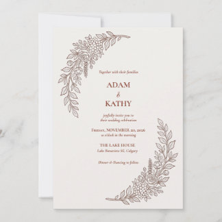 Convite de Casamento Floral Lua Crescente Marrom