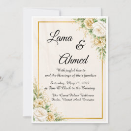 Convite de Casamento Floral Luxuoso Marfim e Doura