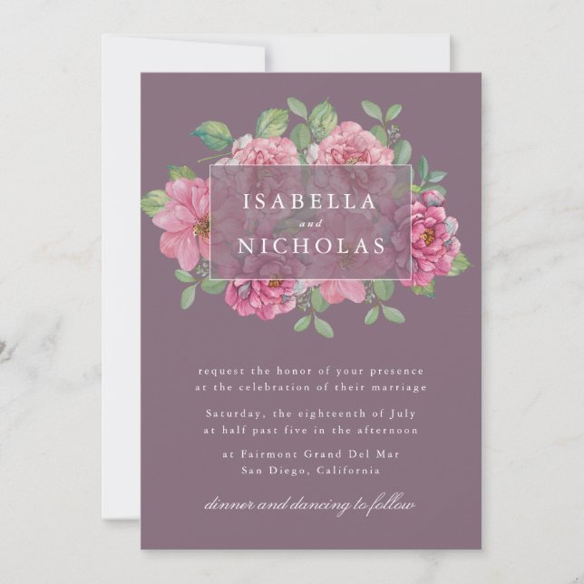 Convite de Casamento Floral Malva (Frente)