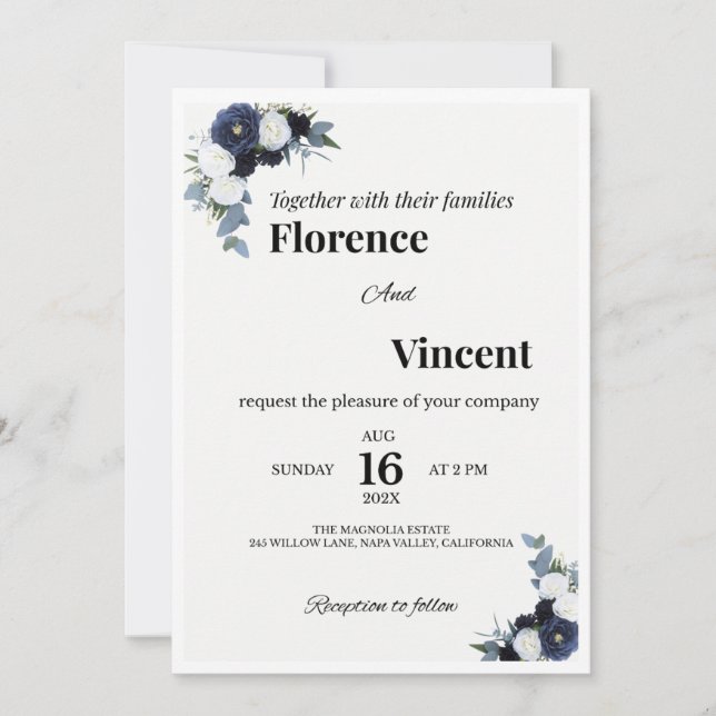 Convite de Casamento Floral Marfim (Frente)