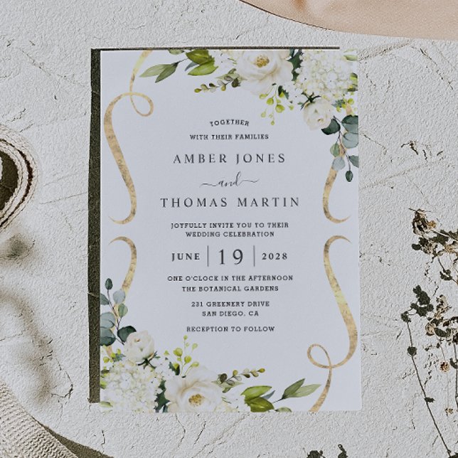 Convite de Casamento Floral Marfim Bonito (Criador carregado)