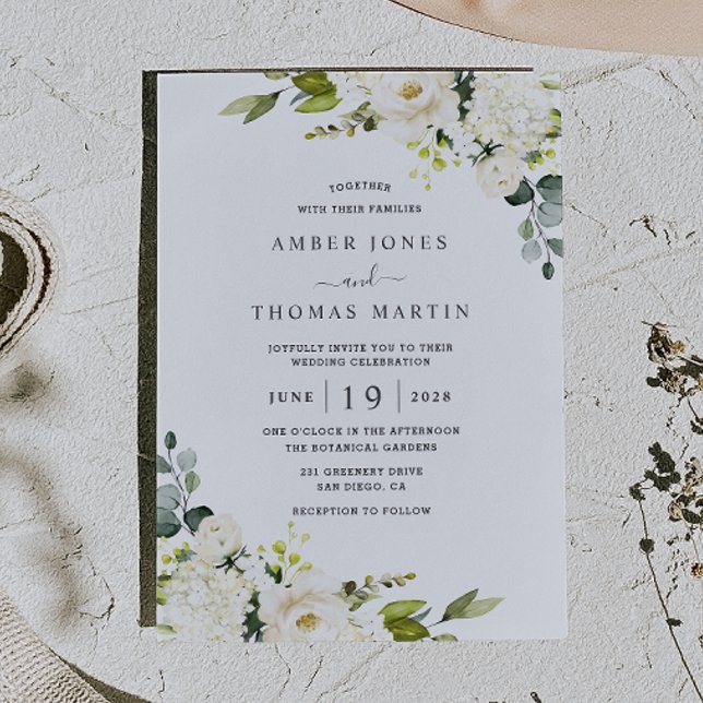 Convite de Casamento Floral Marfim Branco Bonito (Criador carregado)