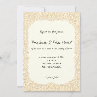 Convite de Casamento Floral Marfim de Renda Vintag