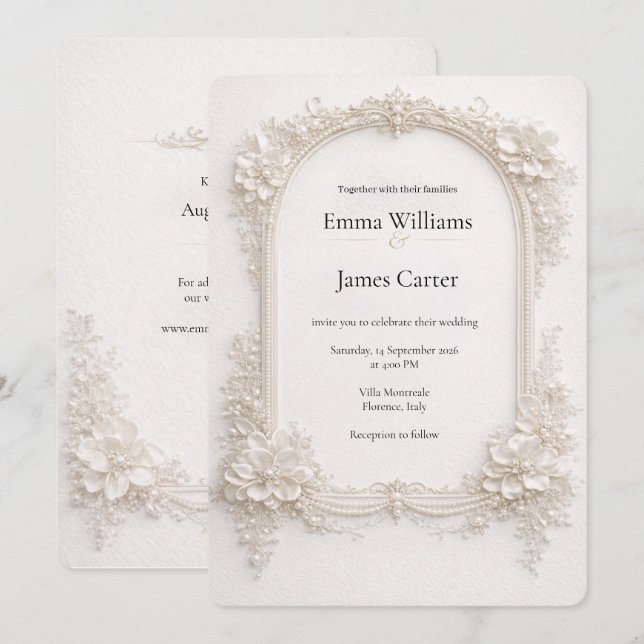 Convite de Casamento Floral Marfim Elegante. (Frente/Verso)