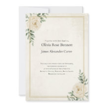 Convite de Casamento Floral Marfim Elegante com Do