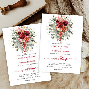 Convite de Casamento Floral Marrom Chic com Eucali