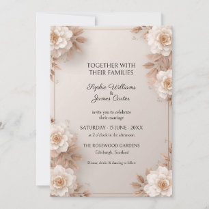 Convite de Casamento Floral Marrom Claro Marfim