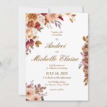 Convite de Casamento Floral Marrom Elegante