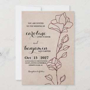 Convite de Casamento Floral Marrom Elegante