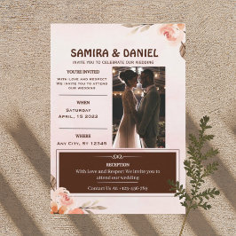Convite de Casamento Floral Marrom Suave Rústico
