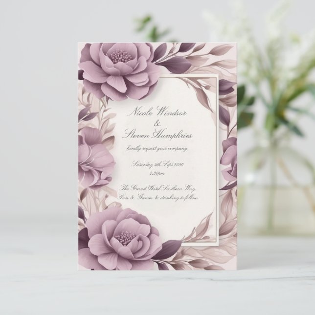 Convite de Casamento Floral Mauve Juntos para Semp (Em pé/Frente)