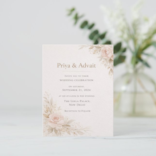 Convite de Casamento Floral Minimalista (Em pé/Frente)