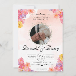 Convite de Casamento Floral Minimalista Rosa