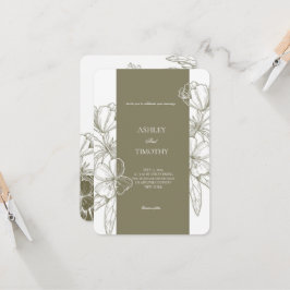 Convite de Casamento Floral Minimalista Verde Oliv