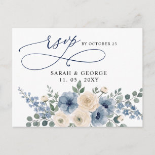 Convite de Casamento Floral Moderno Azul Po dusty 