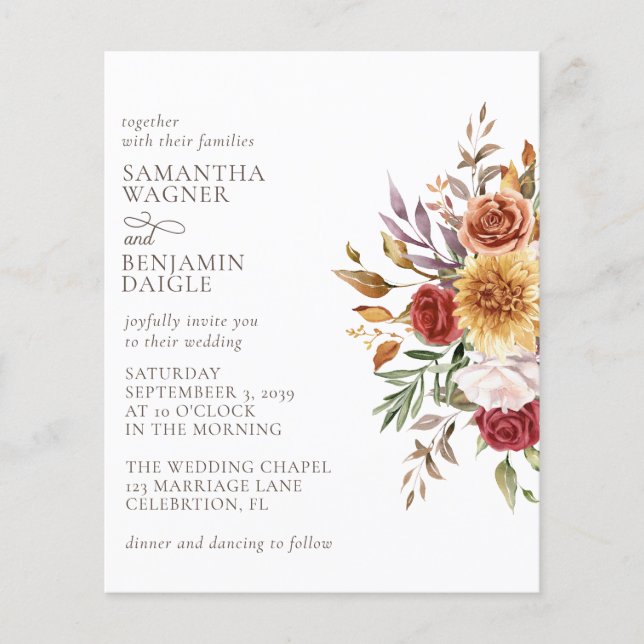 Convite de Casamento Floral Moderno de Outono dent (Frente)