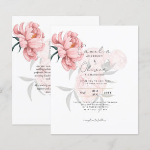 Convite de casamento Floral Moderno de Peonias Ros