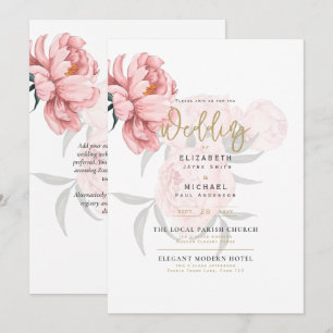 Convite de casamento Floral Moderno de Peonias Ros
