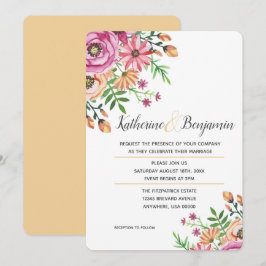 Convite de Casamento Floral Moderno de Pêssego
