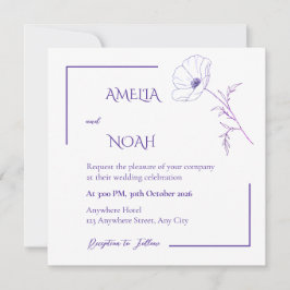 Convite de Casamento Floral Moderno em Linha Roxa