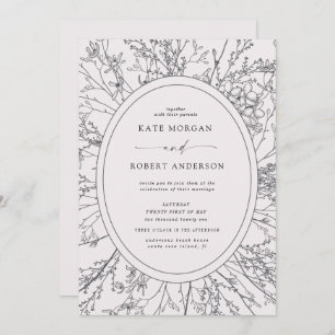 convite de casamento floral moderno esboçado