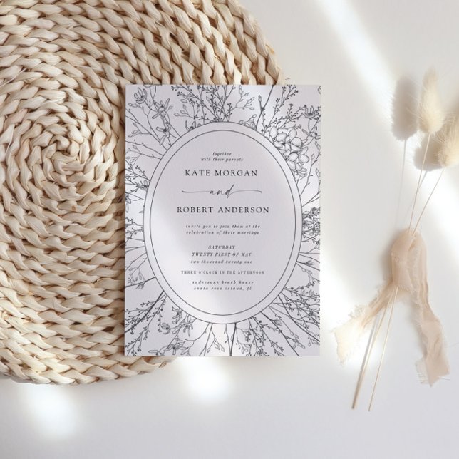 convite de casamento floral moderno esboçado (Criador carregado)