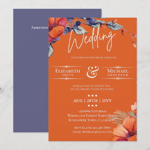 Convite de Casamento Floral Moderno Lavanda Laranj