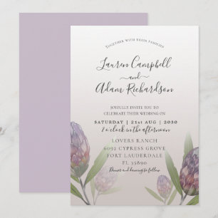 Convite de Casamento Floral Moderno Roxo