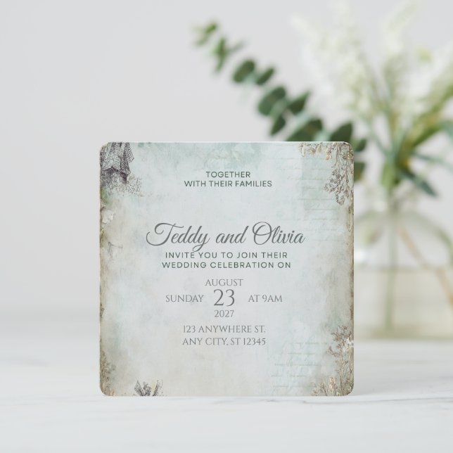 Convite de Casamento Floral Moinho de Vento Rústic (Em pé/Frente)