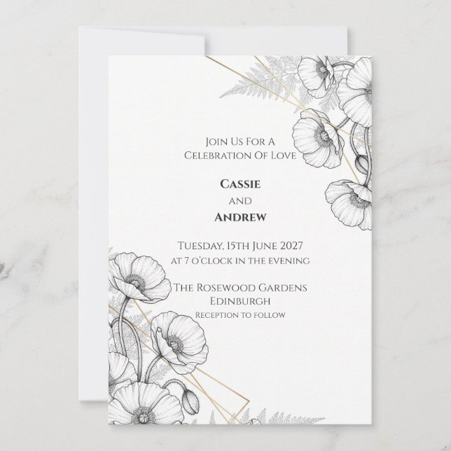 Convite de Casamento Floral Monocromático (Frente)