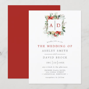 Convite de Casamento Floral Monograma de Natal Ver