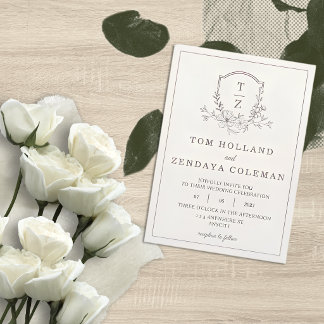 Convite de Casamento Floral Monograma Elegante Beg