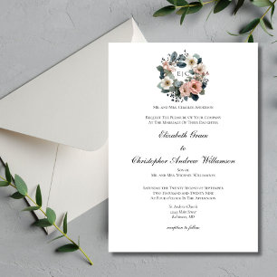 Convite de Casamento Floral Monograma Elegante Ros