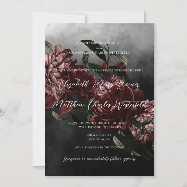 Convite de Casamento Floral Moody com código QR (Frente)