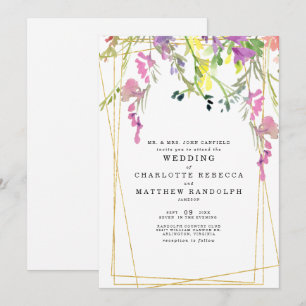 Convite de Casamento Floral Multicolorido Mãe e Pa