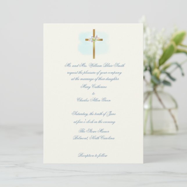 Convite de Casamento Floral na Cruz - Convites de  (Em pé/Frente)